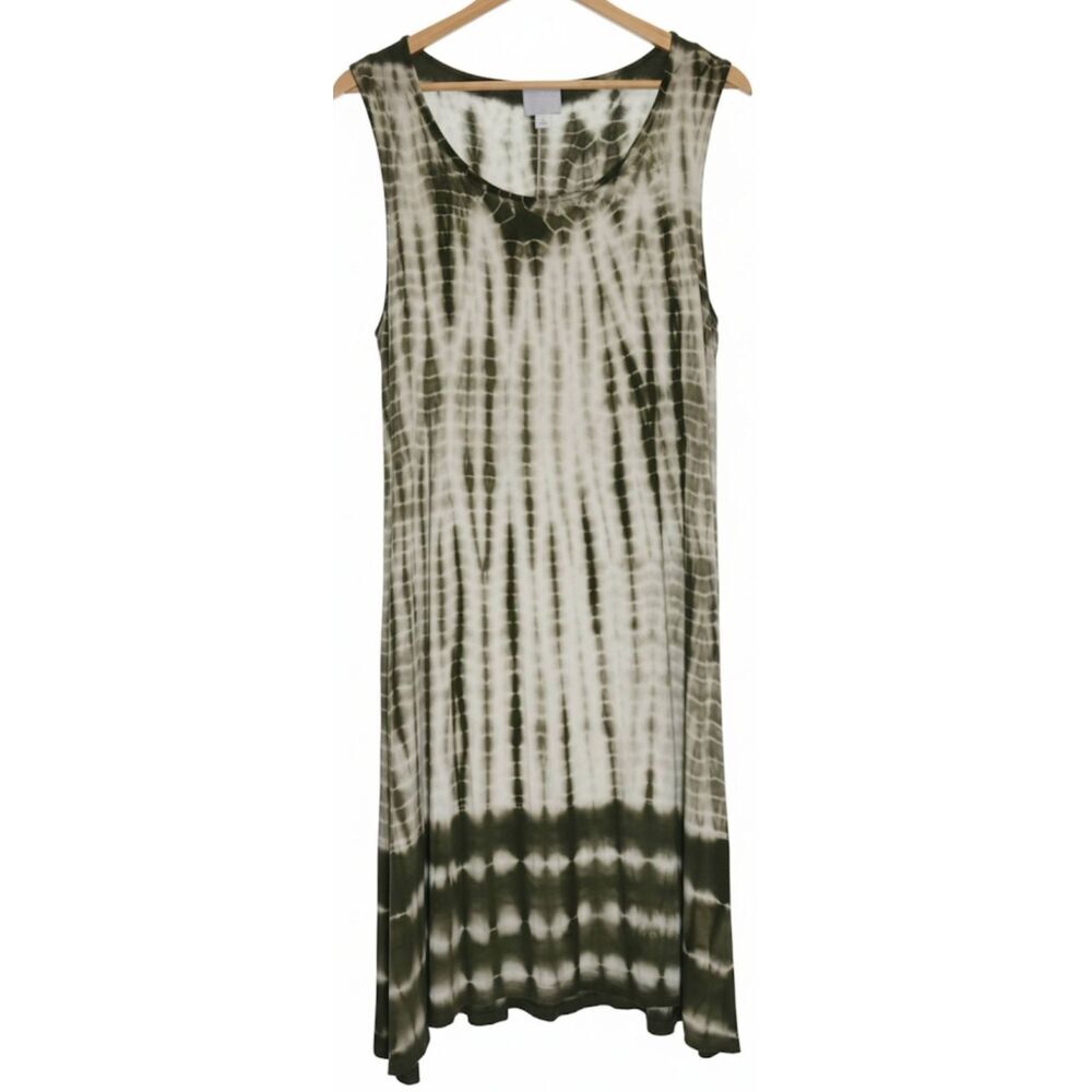 Sunday womens large green shift dress green tie dye earthtone soft stretch